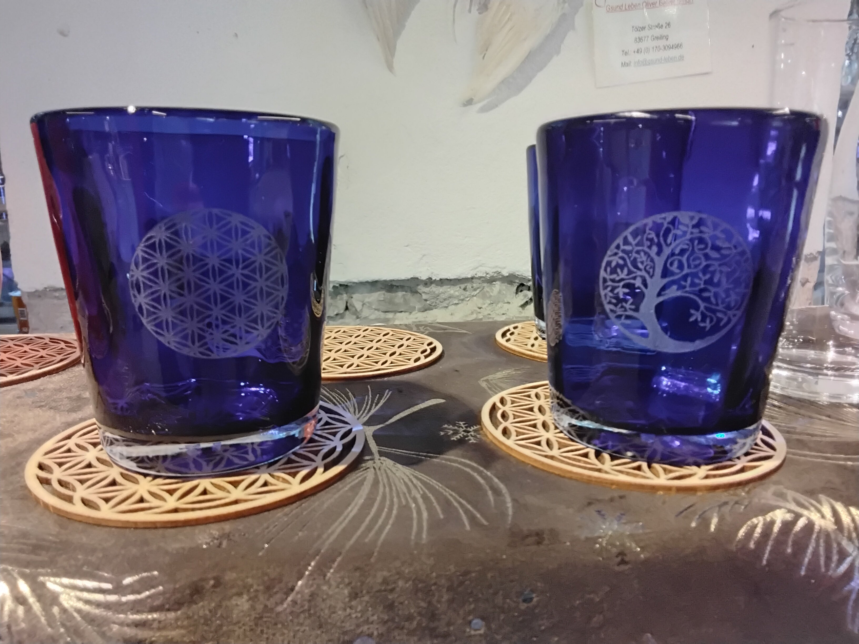 Trinkwasserglas blau graviert Zafferano handgemacht